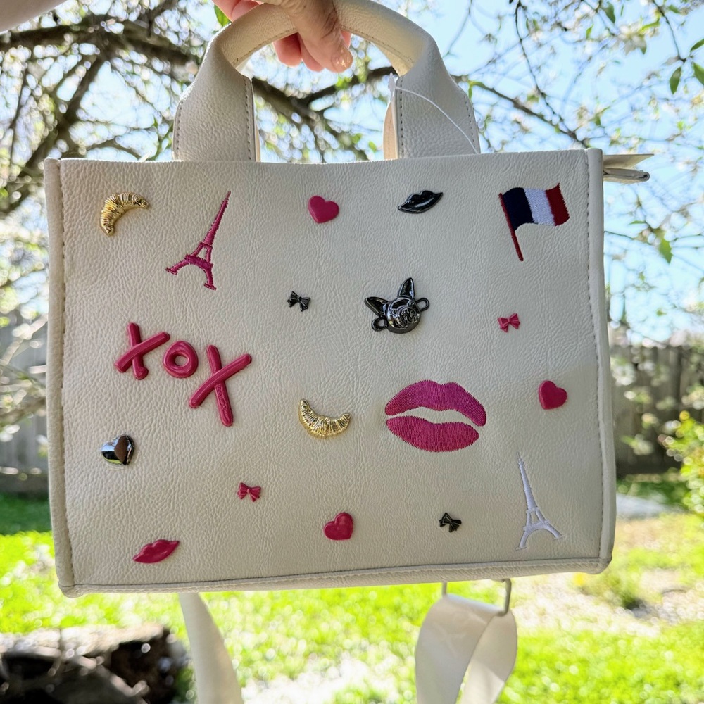 Betsey Johnson Cream Tote with Pink and Gold Accents